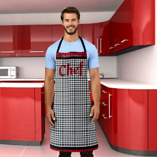Delantal Búfalo de Chef Rojo Apron Blanco Negro
