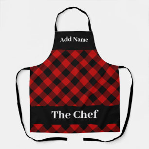 Delantal Búfalo Negro Rojo Gingham Chequea Al Chef Apron