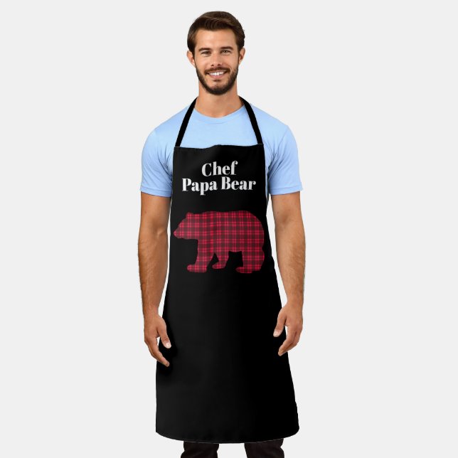 Delantal Búfalo Negro Rojo Jugado Chef Papa Bear (Gastado)