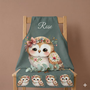 Delantal Búho Floral Adorable con Lazo