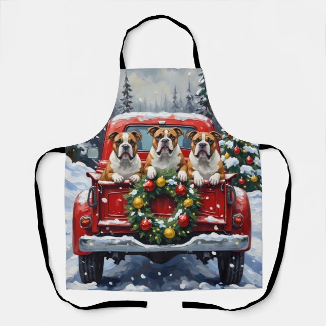 Delantal Bulldog Christmas Red Truck Holiday (Anverso)