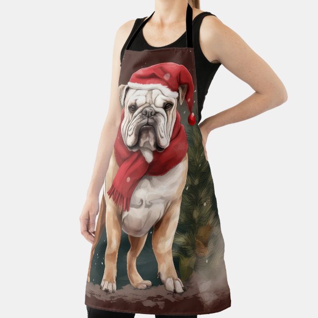 Delantal Bulldog en Navidad con Nieve (in situ)