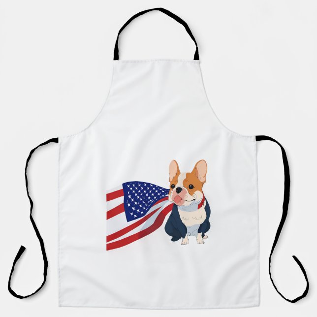 Delantal Bulldog francés con bandera de los Estados Unidos (Anverso)