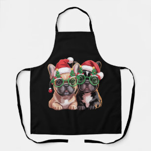 Delantal Bulldog Francés con Gafas de árbol de Navidad