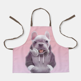 Delantal Bulldog francés con Ilustracion de audífonos
