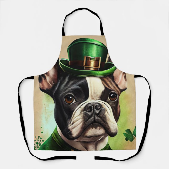Delantal Bulldog francés con vestido de San Patricio (Anverso)