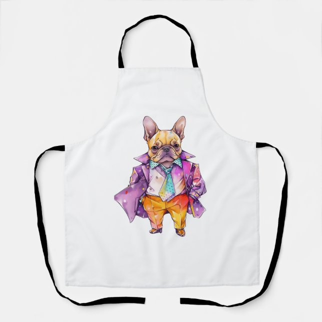 Delantal Bulldog francés de color acuático. Frenchie (Anverso)