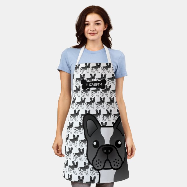 Delantal Bulldog francés de color negro, adorable caricatur
