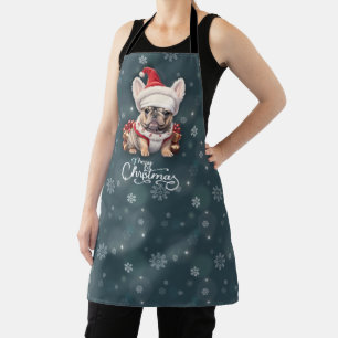 Delantal Bulldog francés lindo Santa Hat Feliz Navidad