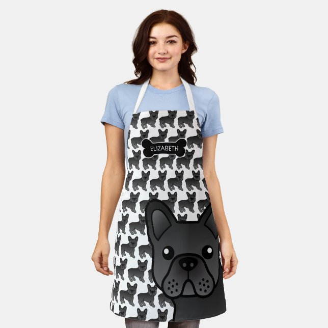 Delantal Bulldog francés negro adorable caricatura perro y  (Gastado)