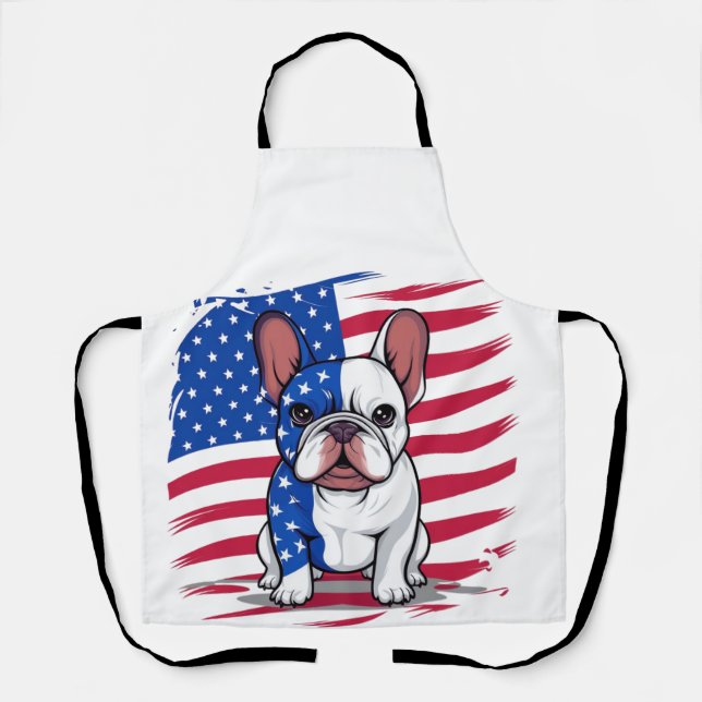 Delantal Bulldog francés personalizado con bandera estadoun (Anverso)