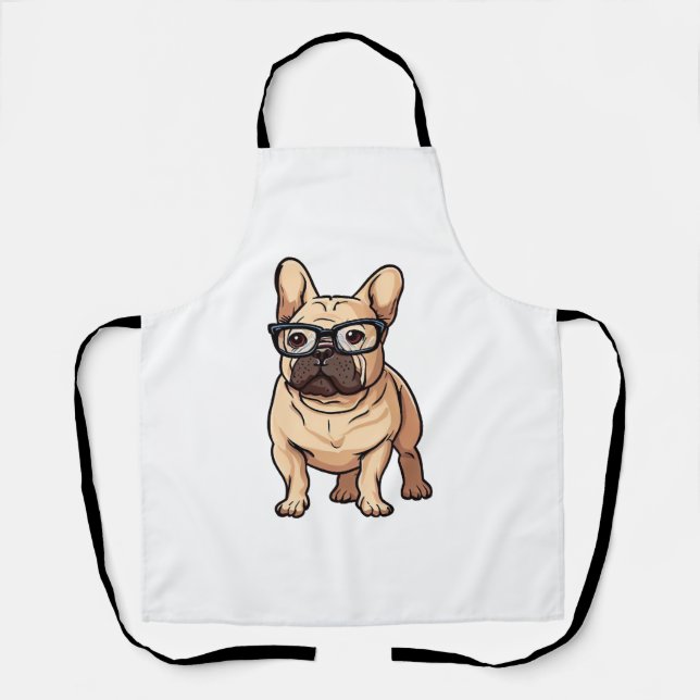 Delantal Bulldog francés vistiendo gafas (Anverso)