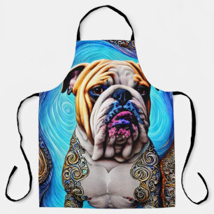 Delantal Bulldog luminoso oleada oceánica azul Pointillismo