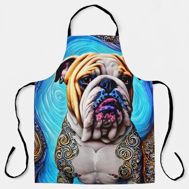 Delantal Bulldog luminoso oleada oceánica azul Pointillismo (Anverso)