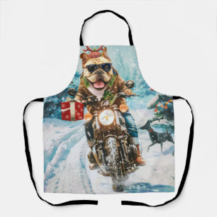 Delantal Bulldog Montando Motocicleta Navidad