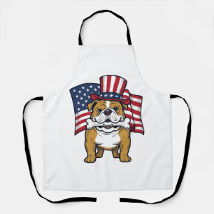 Delantal Bulldog Patriótico Con Diseño De Vector De Bandera