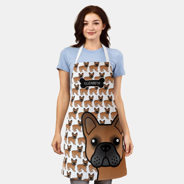 Delantal Bulldog rojo francés adorna caricatura perro y nom (Gastado)
