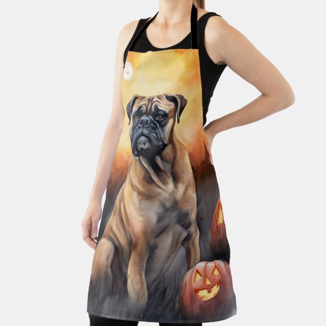 Delantal Bullmastiff de Halloween con calabazas aterradoras (in situ)