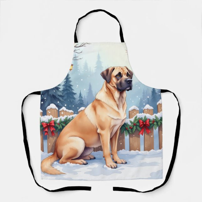 Delantal Bullmastiff Winter Forest Holly Christmas Art (Anverso)