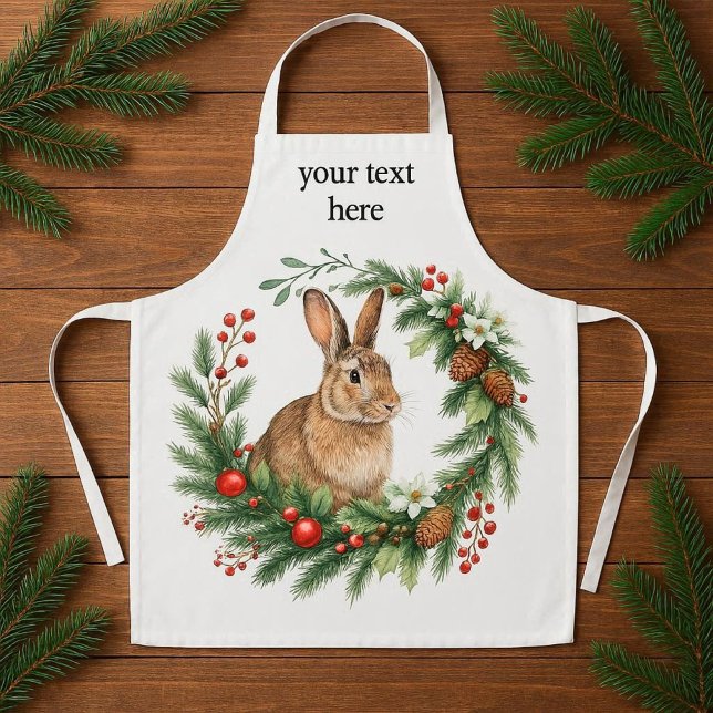 Delantal Bunny Rabbit and Christmas Wreath  (Consider personalizing this Christmas rabbit and wreath apron; it makes for a thoughtful gift)