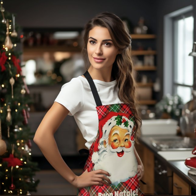 Delantal Buon Natale Navidades italianos Santa Plaid (Vintage Santa Buon Natale
Cutomized Red Plaid Christmas Apron)