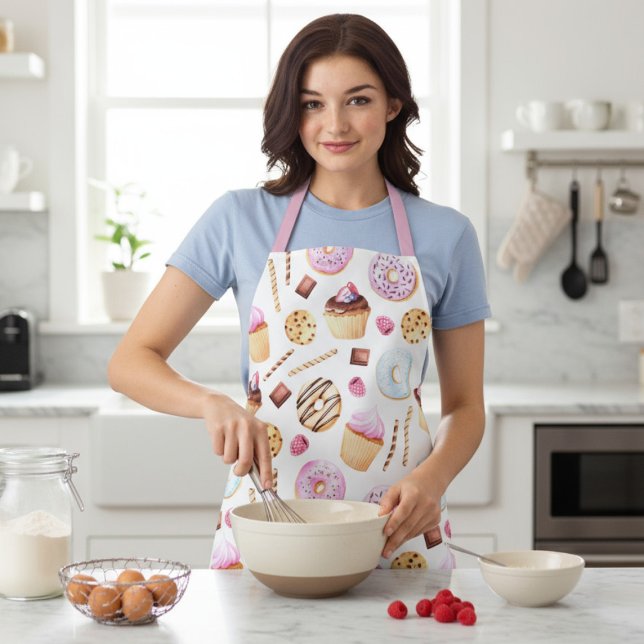 Delantal Burbuja de Donut Acuarela Dulce Tasty Patrón Giro (Subido por el creador)