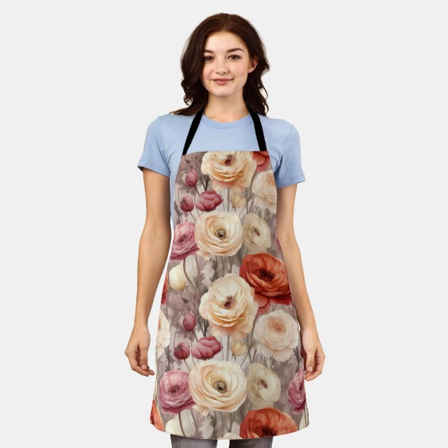 Delantal Burgundy Cream Flores de Primavera Despedida de So (Gastado)