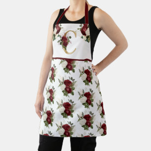 Delantal Burgundy Floral Bouquet - Monograma C de tono dora