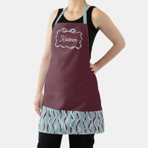 Delantal Burgundy y Azul Congelado Lazo Personalizado Nombr