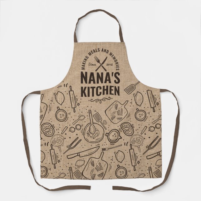 Delantal Burlap Nana Kitchen Grandmas Birthday Gift Baking  (Anverso)