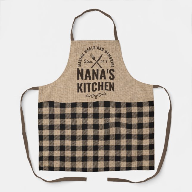 Delantal Burlap Nana Kitchen Regalo Abuelos Vintage Rustic (Anverso)