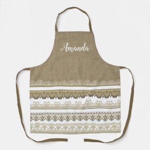 Delantal Burlap y Lace Personalizados en toda la impresión