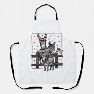 Delantal Burros Patrióticos Diseño de Camiseta Vintage 4 de