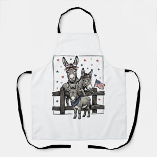 Delantal Burros Patrióticos Diseño de Camiseta Vintage 4 de