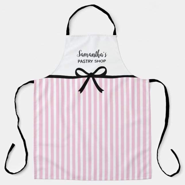 Delantal Business Candy Pink Stripes Bakery Kitchen Salon (Anverso)