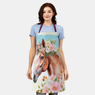 Delantal Caballo acuarela y arte florido