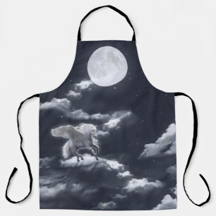 Delantal Caballo alado blanco: cielo iluminado por la luna.