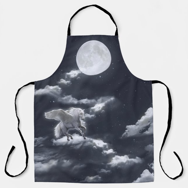 Delantal Caballo alado blanco: cielo iluminado por la luna. (Anverso)
