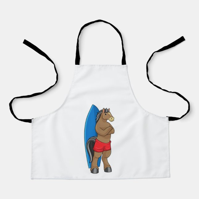 Delantal Caballo como surfista con tabla de surf (Anverso)