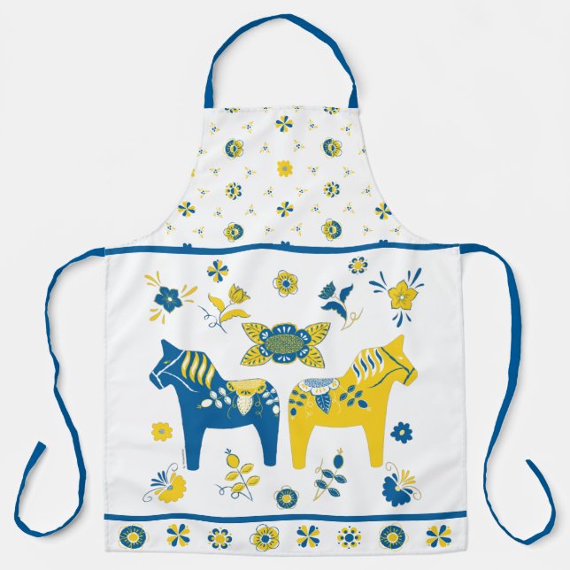 Delantal Caballo folk dala sueco l azul y amarillo (Anverso)