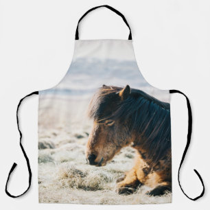 DELANTAL CABALLO MARRÓN SITUADO EN GRASS CERCA DE LA PLAYA