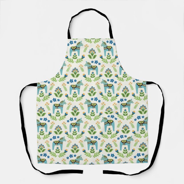 Delantal Caballos Dala Suecos Verde Azul (Anverso)