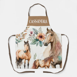 Delantal Caballos de color de agua caen flores nombre boho