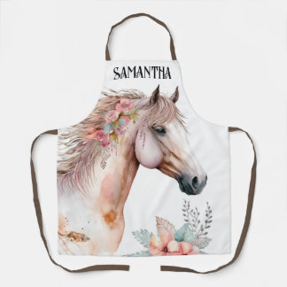 Delantal Cabeza de caballo acuarela boho nombre de caída fl