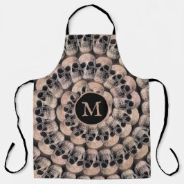 Delantal Cabeza de cráneo gótica monograma Sepia abstracto 