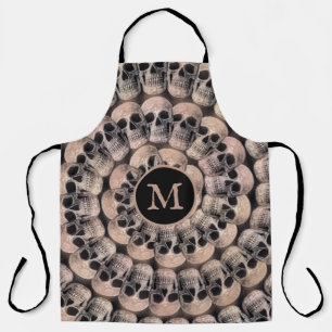 Delantal Cabeza de cráneo gótica monograma Sepia abstracto 