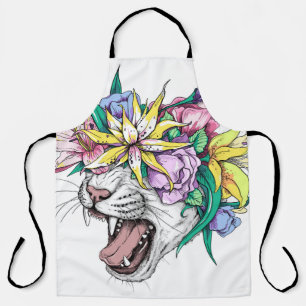 Delantal Cabeza de gato salvaje personalizado en una corona