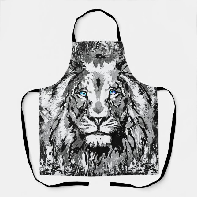 Delantal Cabeza de León Gris - Dibujo de Retrato de León -  (Anverso)