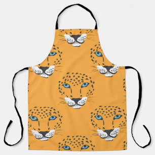 Delantal Cabeza de leopardo naranja, patrón sin costuras.