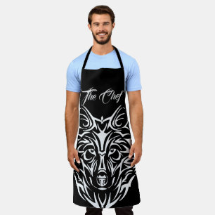Delantal Cabeza de Lobo Blanco sobre negro El Personalizado
